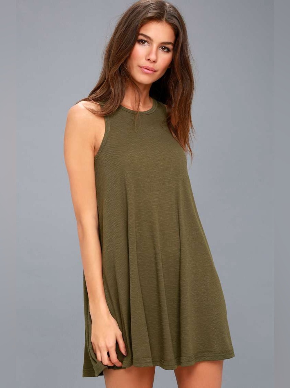 Free People LA Nite Olive Green Sleeveless Mini Dress
